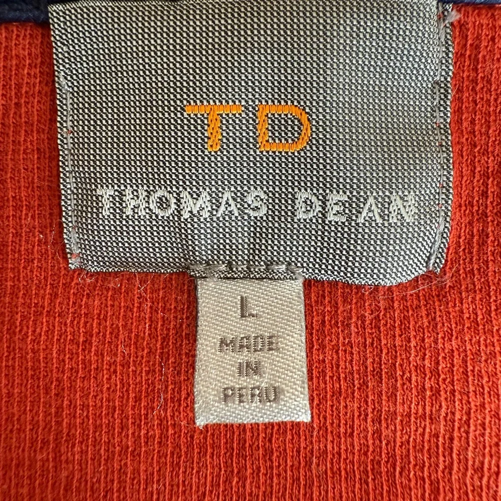 Thomas Dean Red Burnt OrangeZip-Up Sweater with Navy Trim L